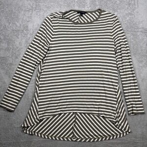 Banana Republic Women's Green/White Striped Long Sleeve Shirt Size Small